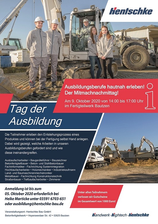 Mitmachnachmittag: Hentschke Bau lädt zum Tag der Ausbildung Im Bautzener Betonfertigteilwerk können Schüler und angehende Auszubildende den Weg von der Idee zum Produkt aktiv mitgestalten