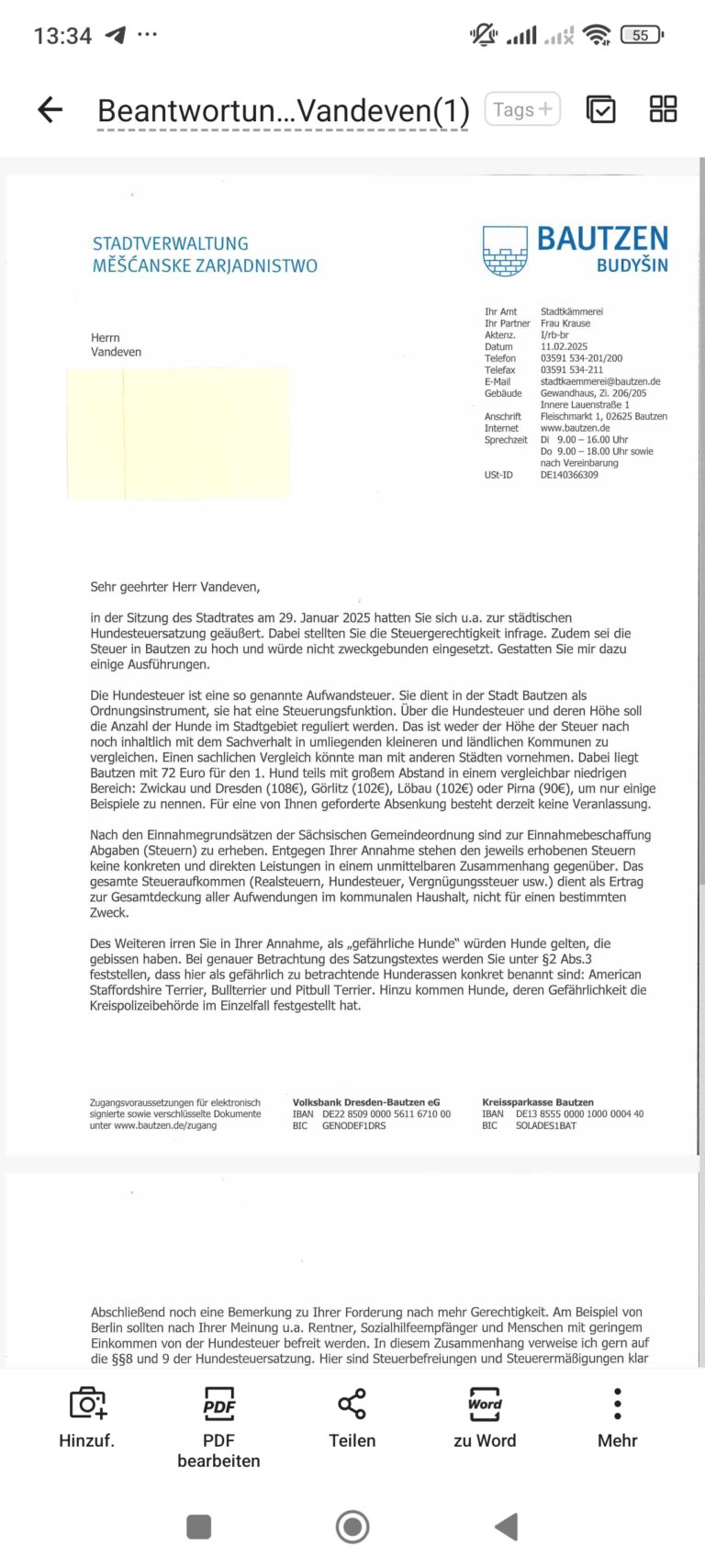 Die Stadtverwaltung von Bautzen hat sich gemeldet